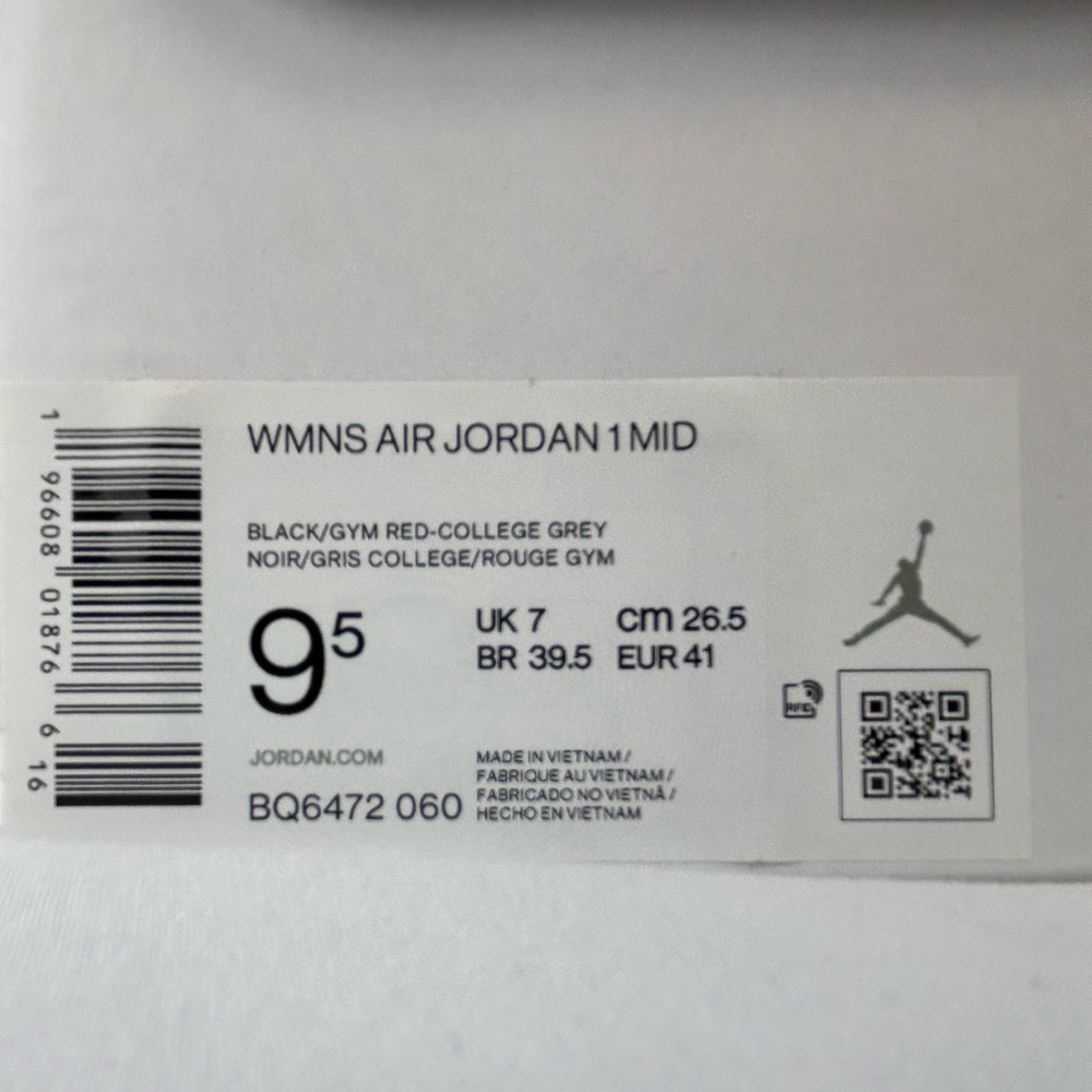 Women’s Nike Air Jordan 1 Mid Black College Grey - Size 9.5W/8M - Brand New - Picture 8 of 8